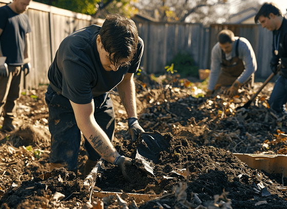Professional landscaping team at work